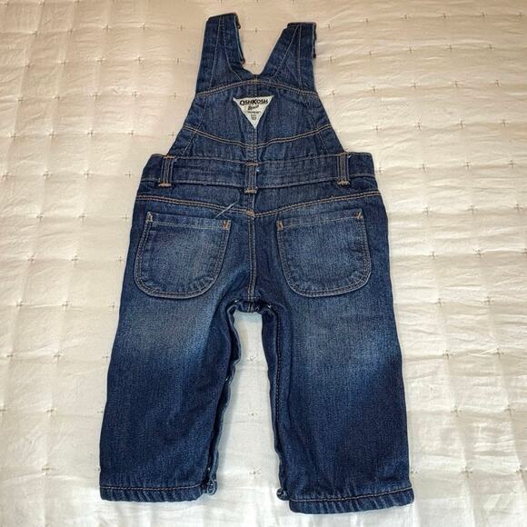 Oshkosh B'gosh Fleece Lined Overalls Boys/Girls 6M | Blue Navy Polka Dots - Picture 3 of 8